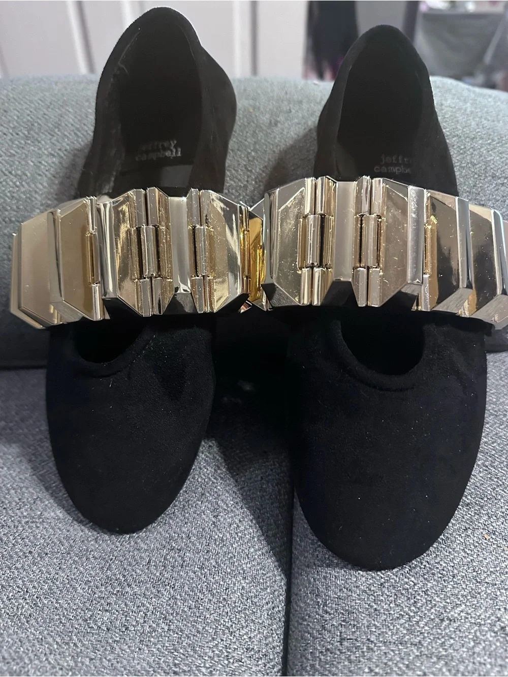 Jeffrey Campbell Rigid Ballet Flat – Black Suede/Gold – New With Box